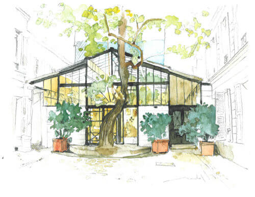 Drawing of the former CASAL showroom in rue de Saint-Pères in Paris